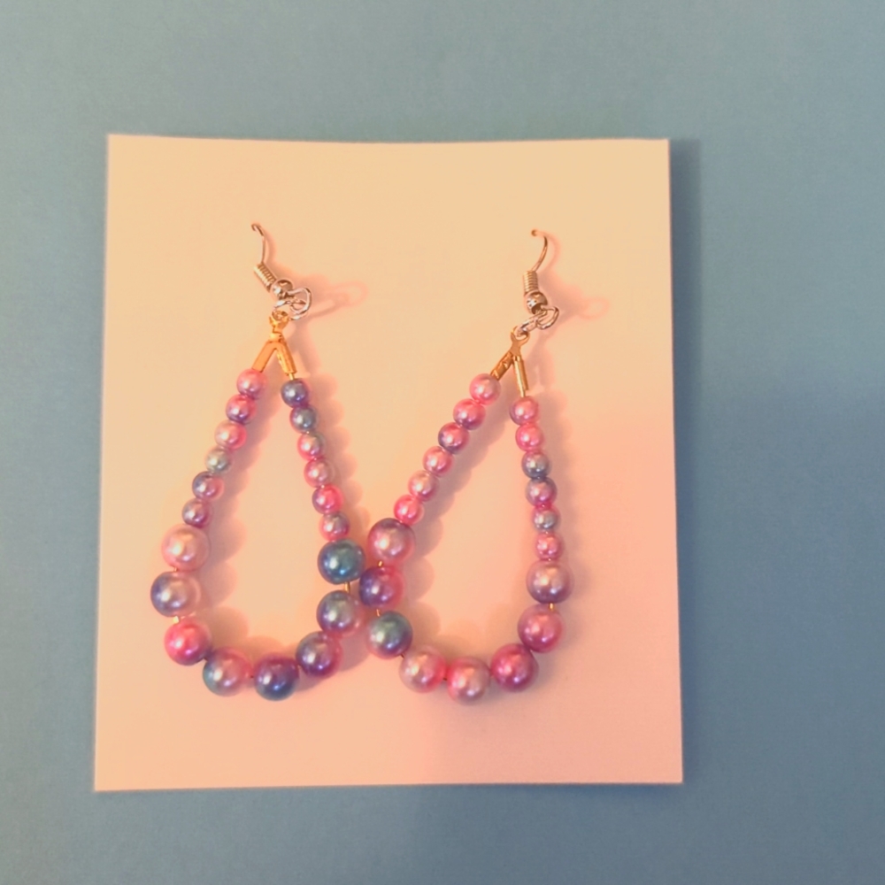 Blue and Pink Dangling Earrings